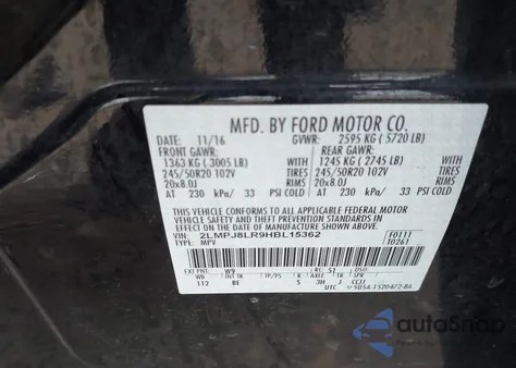 2017 Lincoln Mkx Reserve z USA, uszkodzony, nr VIN 2LMPJ8LR9HBL15362